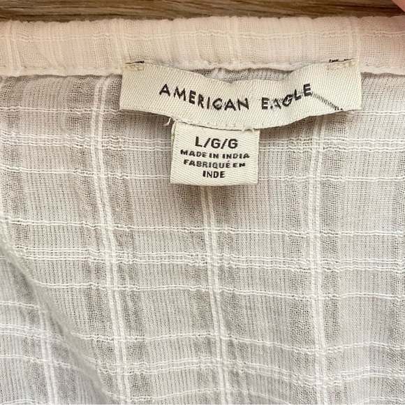 American Eagle Women’s White Short Sleeve Eyelet Crop Peasant Blouse Size Large - Picture 8 of 11
